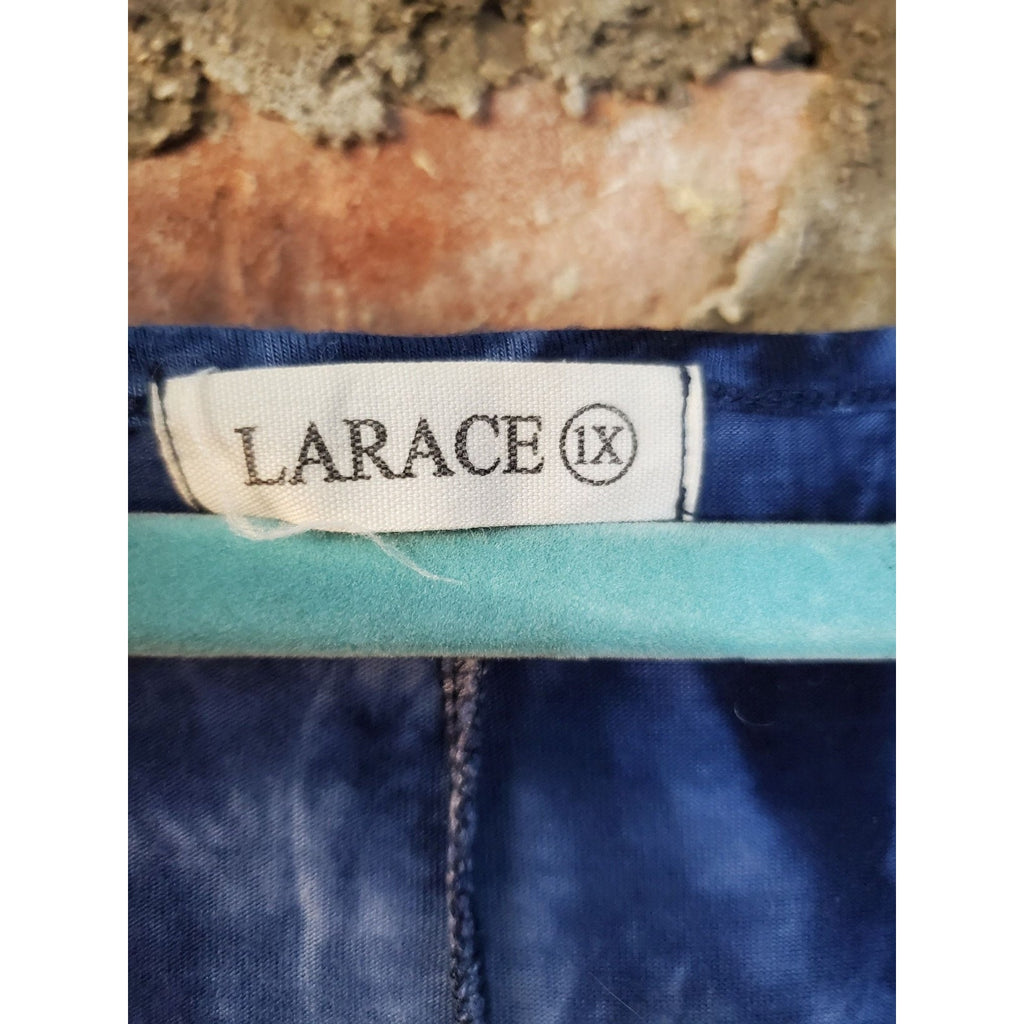 LARACE Womens Tunic Top Cold Shoulder Size 1X Plus Blue Tie Dye Shirt