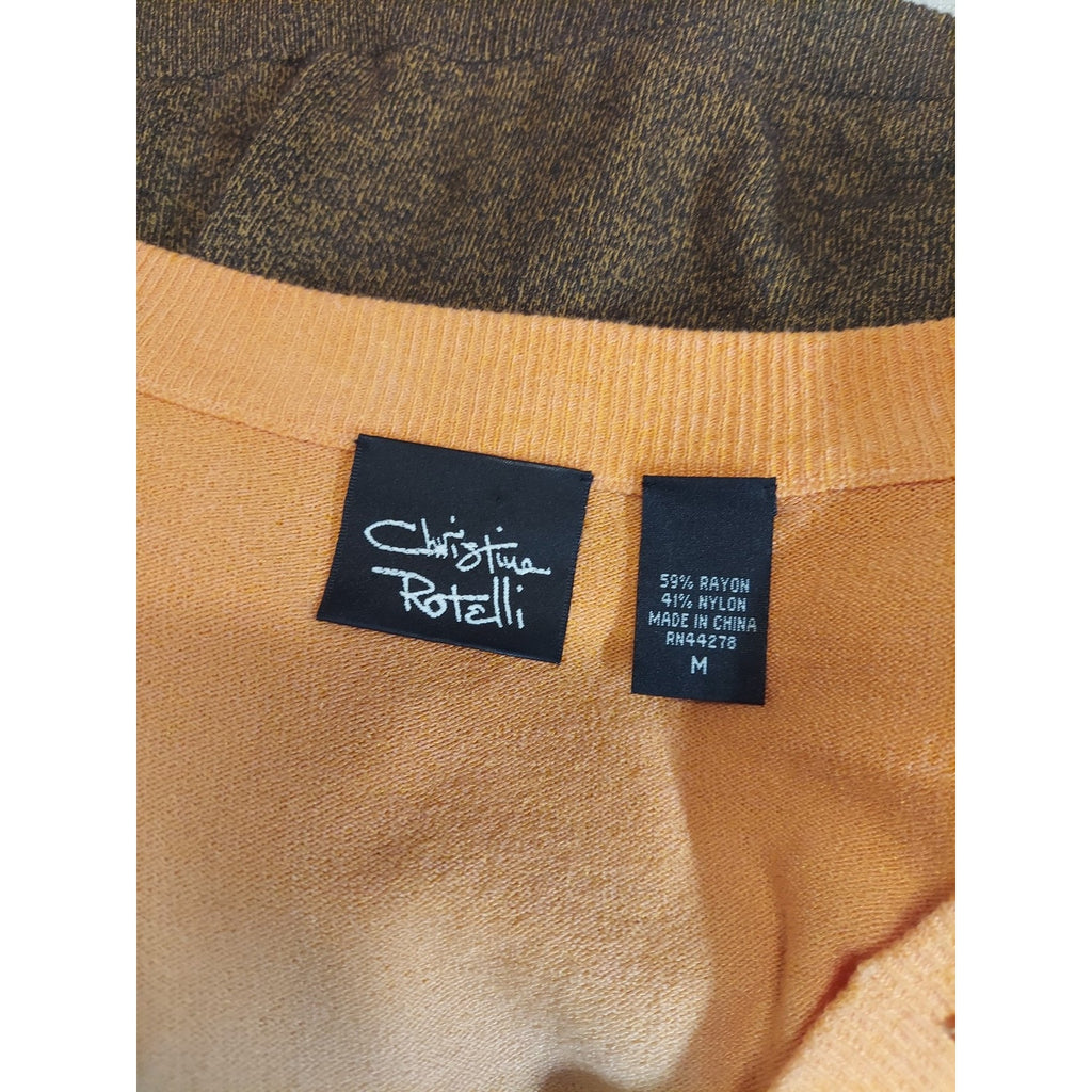 Christine Rotelli Womens Cropped Cardigan M Orange Brown Ombre Sequin V Neck