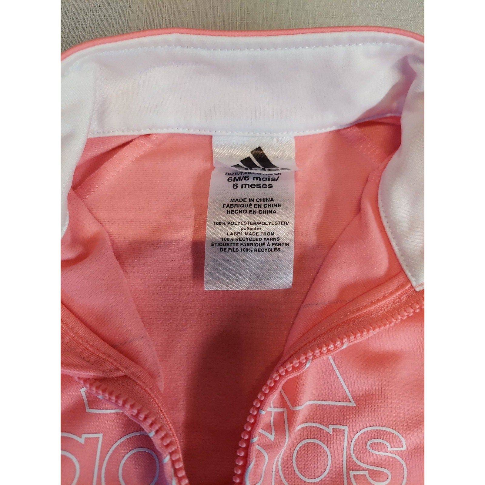 Adidas Baby Track Jacket 6M Pink White 3 Stripe Full Zip Athletic