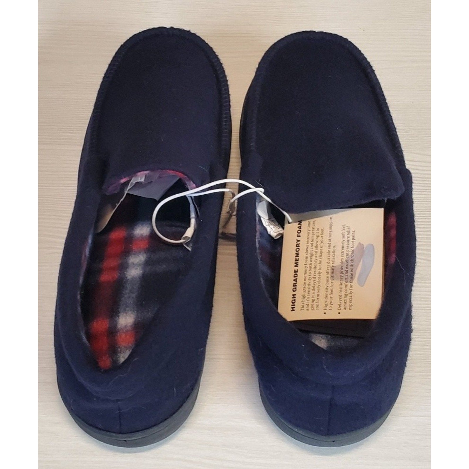 Dearfoams Mens Slippers Moc Toe Moccasin M 8 Navy Blue Memory Foam Slip On