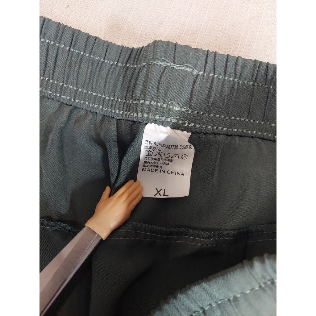 Mens Athletic Shorts XL Olive Green Polyester Spandex Drawstring Zipper Pockets