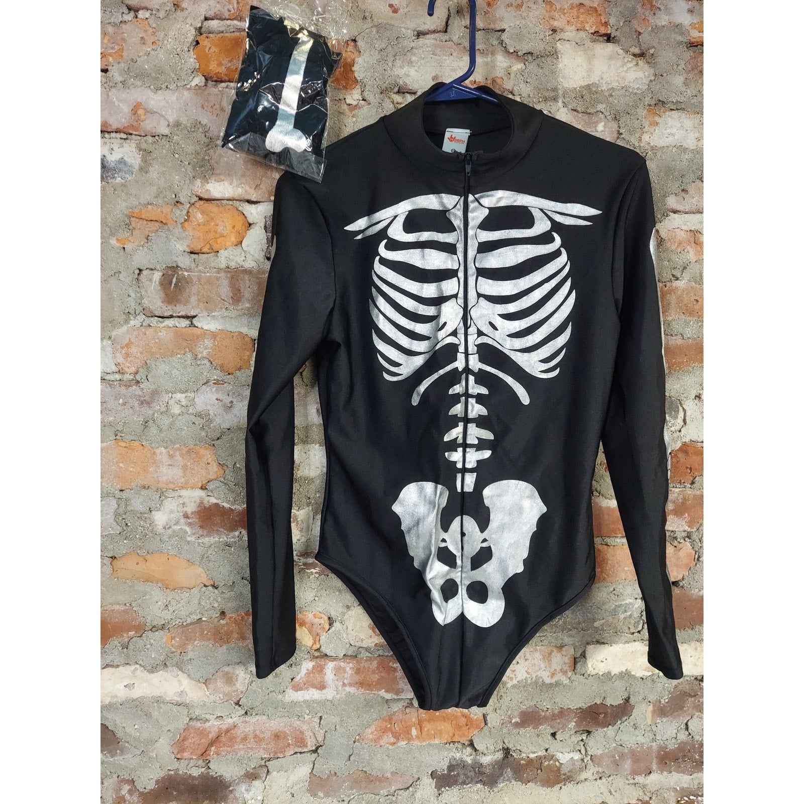 Morph Costumes Womens Skeleton Costume Bodysuit S Black White Mock Neck Long