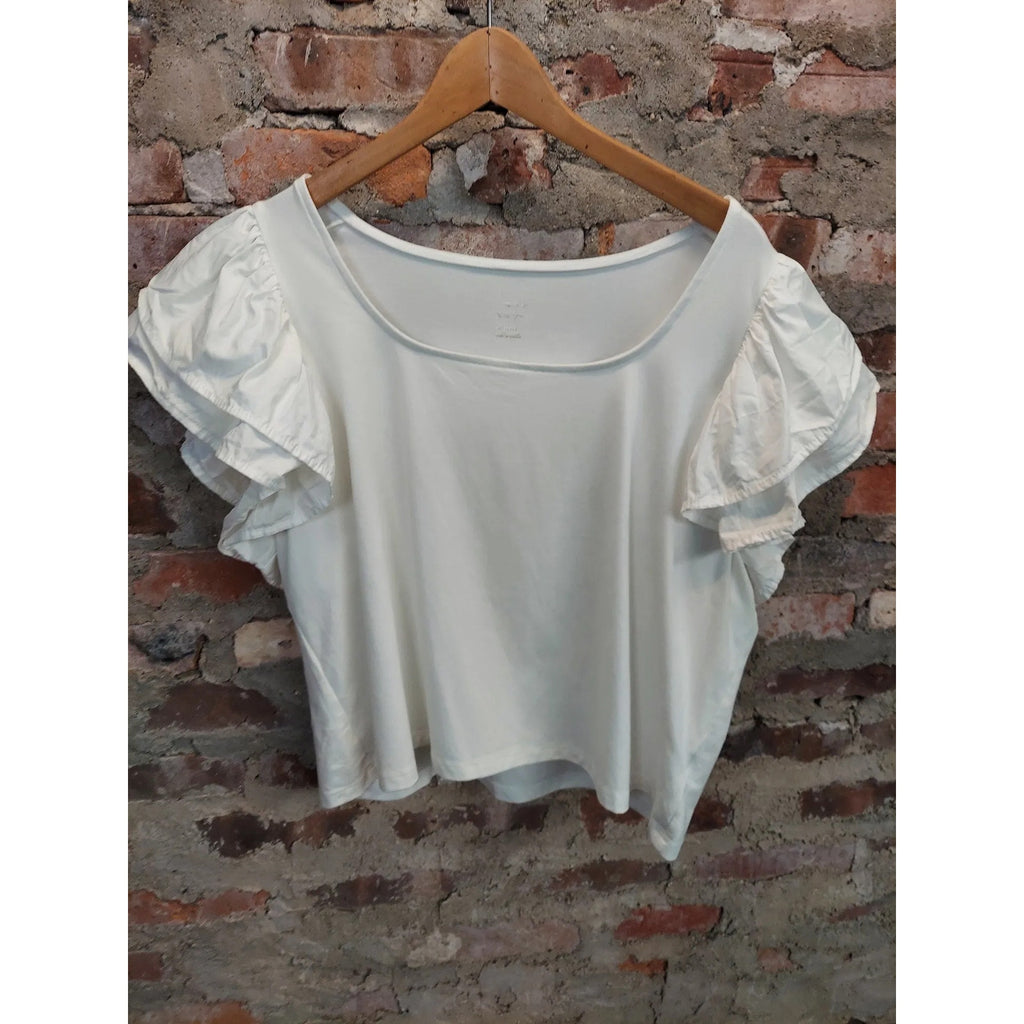 A New Day Womens T-Shirt Top Ruffle Flutter Sleeve Size XXL White Casual