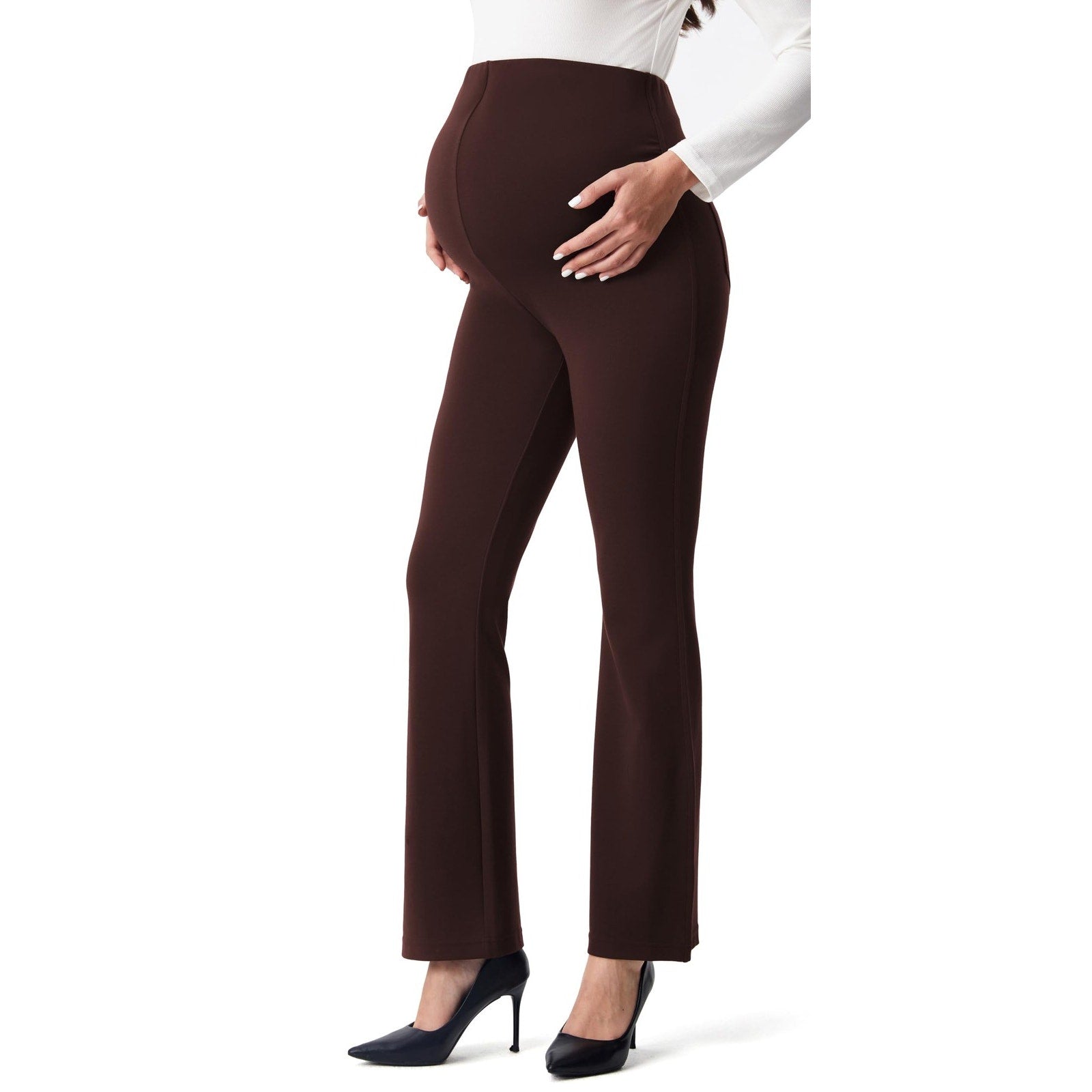 Womens Maternity Flare Leg Pants XS Dark Brown Rayon Nylon Spandex NWT