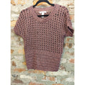 Marisa Christina Womens S Open Knit Short Sleeve Knit Top Mauve Metallic