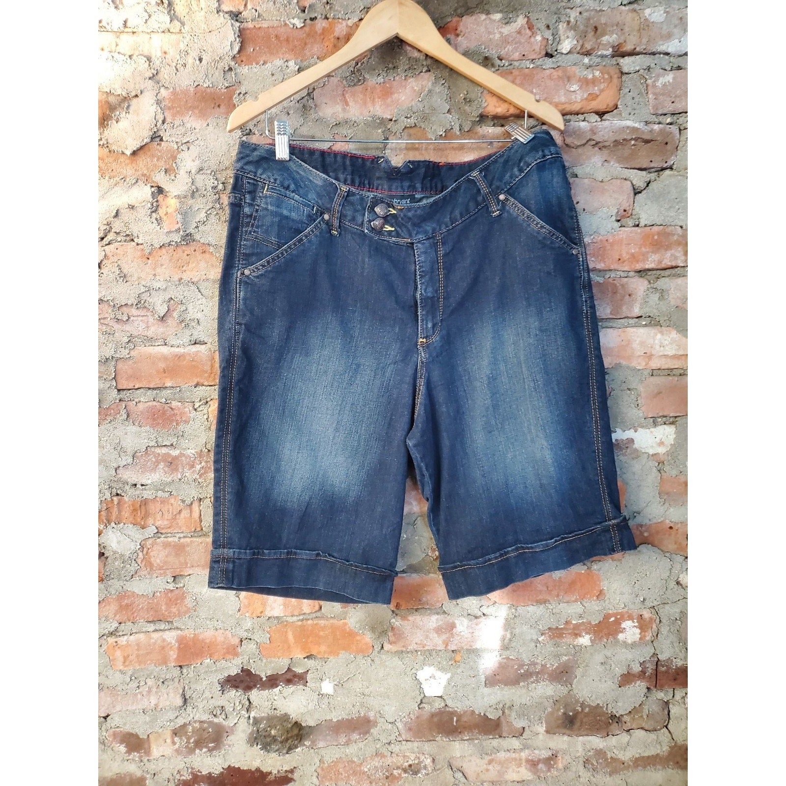 Lane Bryant Womens Denim Bermuda Shorts Size 18 Dark Wash Stretch Cuffed Hem