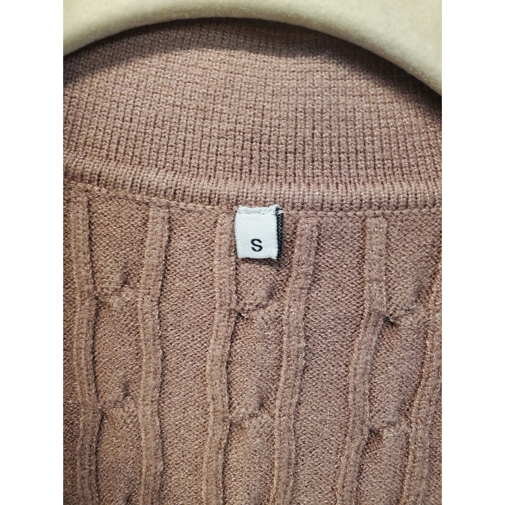 Womens Cable Knit Polo Shirt Small S Mauve Short Sleeve Collared Pullover
