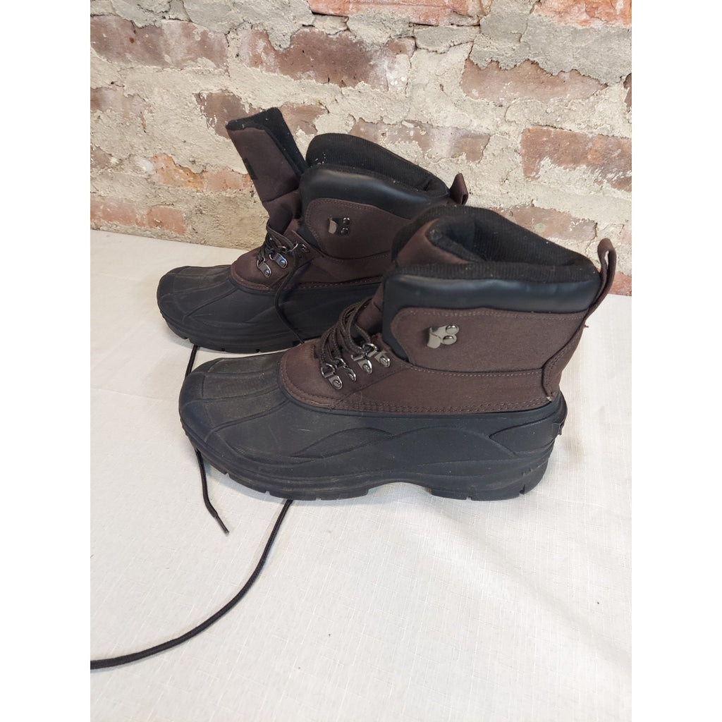 Khombu Mens Winter Snow Boots Size 11M Brown Black Waterproof Insulated Lace Up
