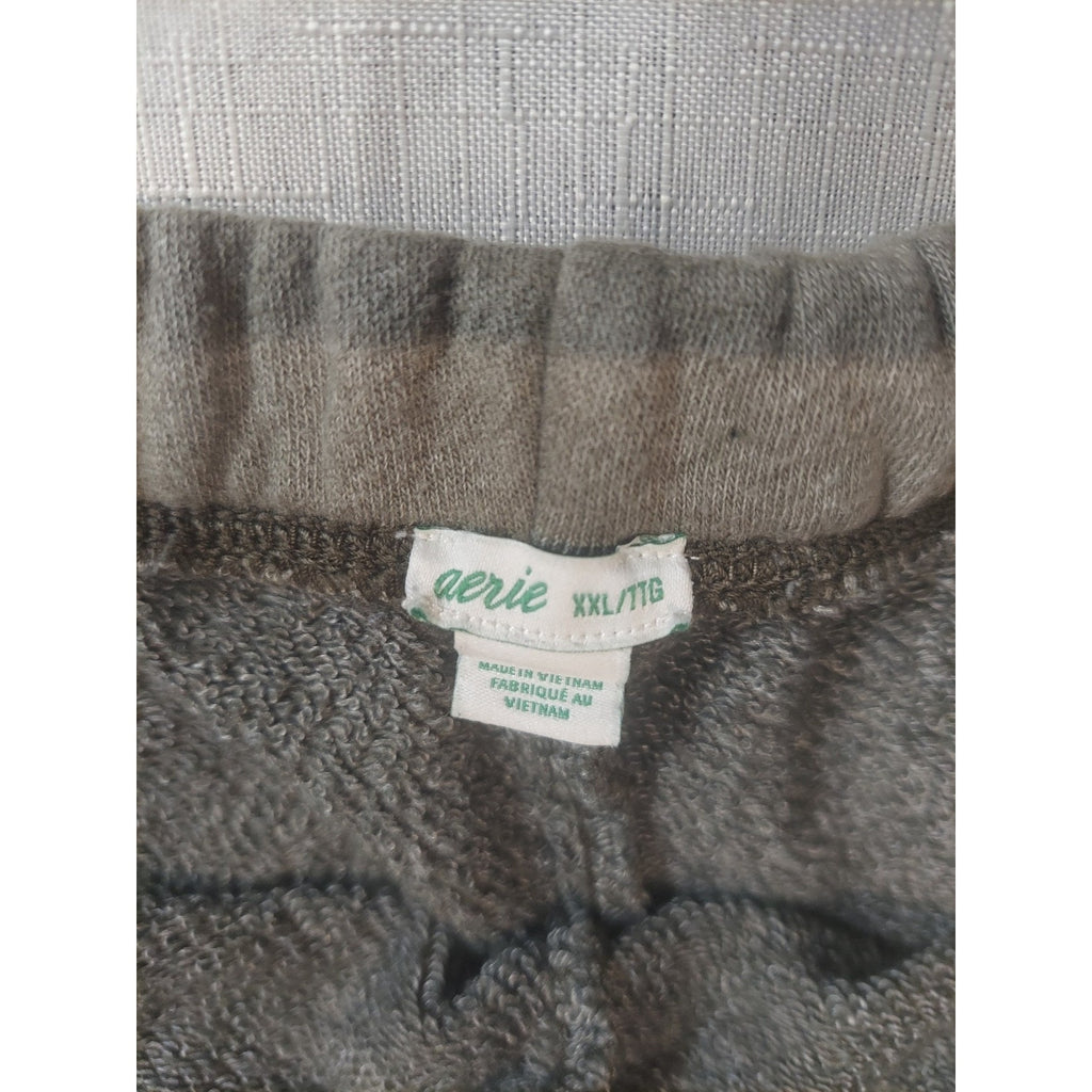 Aerie Womens Shorts XXL Green Lounge Fleece Elastic Waist Raw Hem Pockets