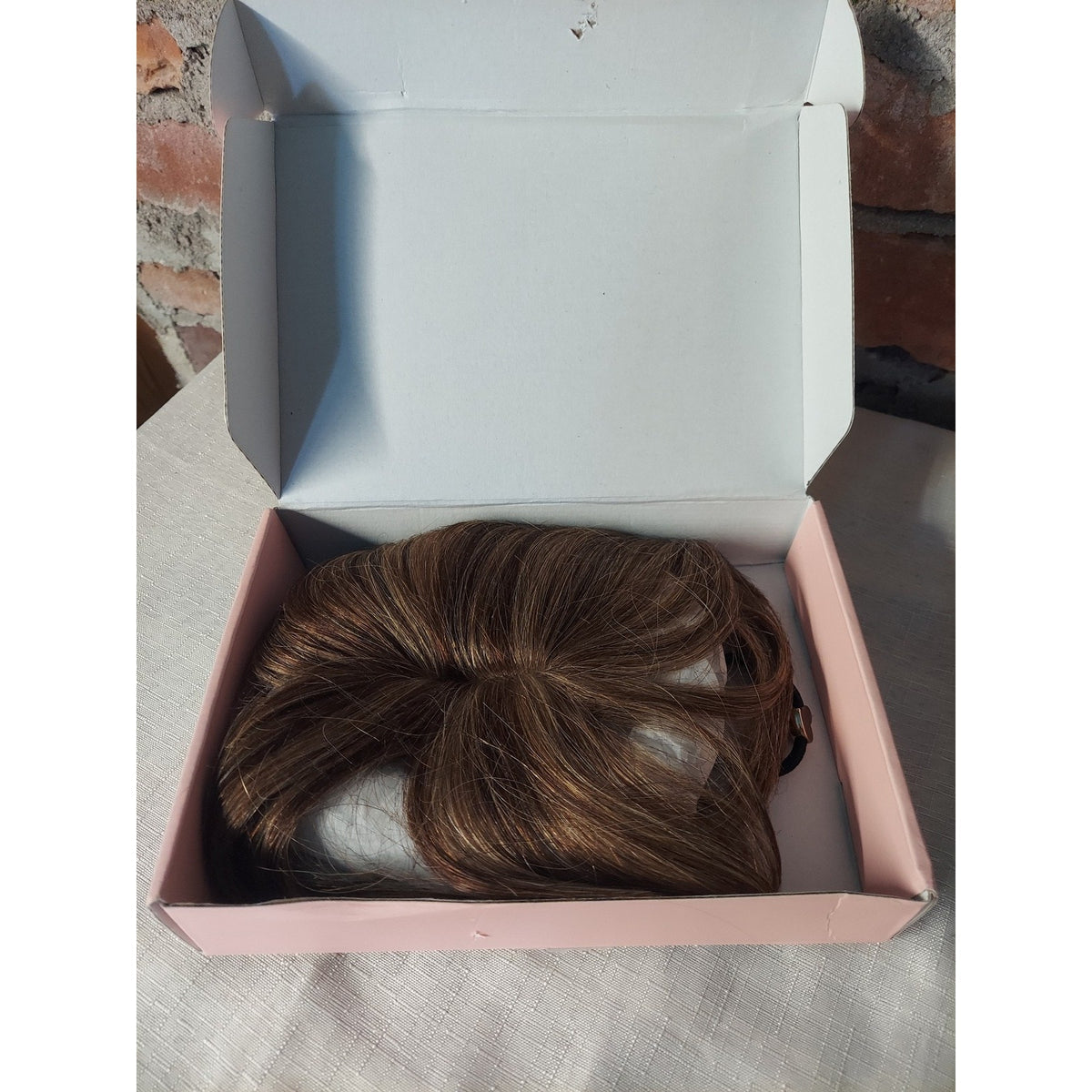 FlufyMooz Human Hair Topper Clip In Bangs Fringe Brown Blonde Highlights 10"