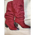 Womens 9 Slouch Boots Knee High Burgundy Red Faux Suede Pointed Toe Metallic Cap