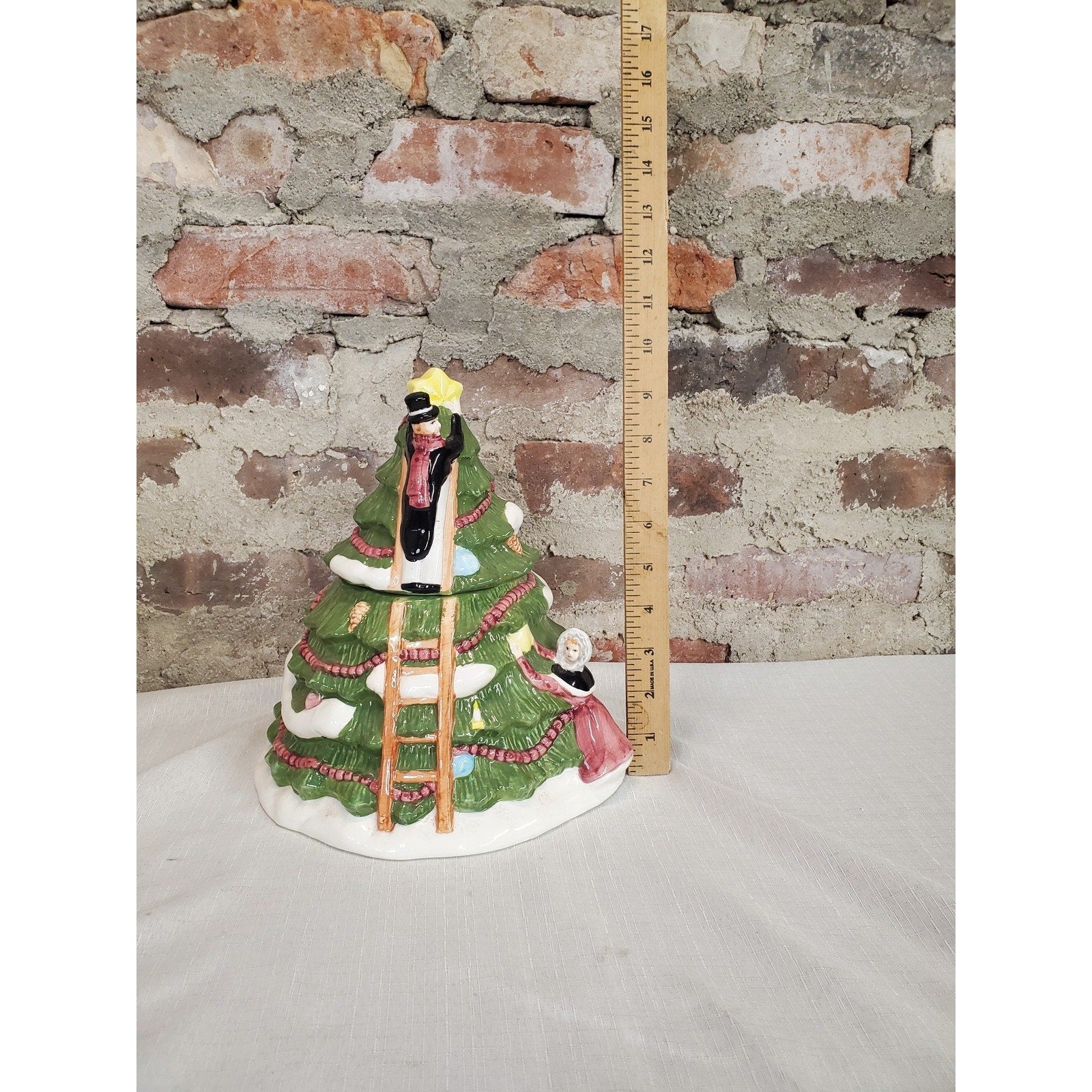 Ceramic Christmas Tree Cookie Jar Man Ladder Star Topper Holiday Decor