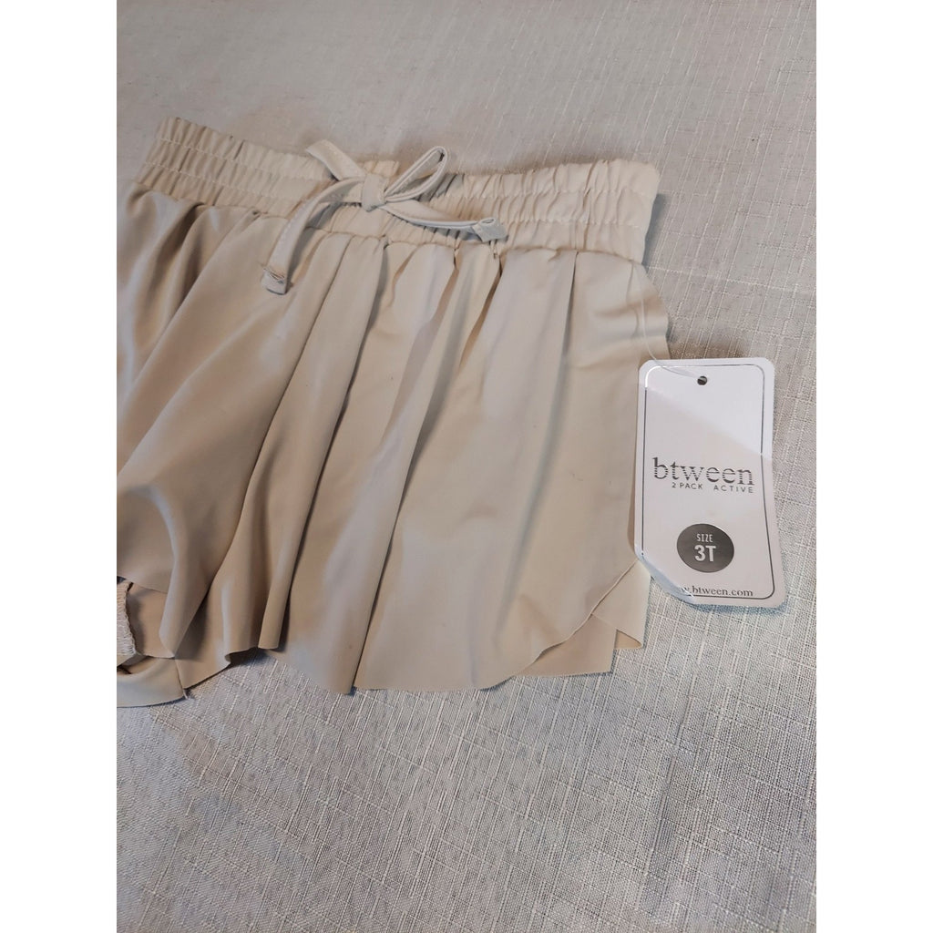 Btween 2 Pack Active Girls Skort Shorts Size 3T Beige NWT Elastic Waist