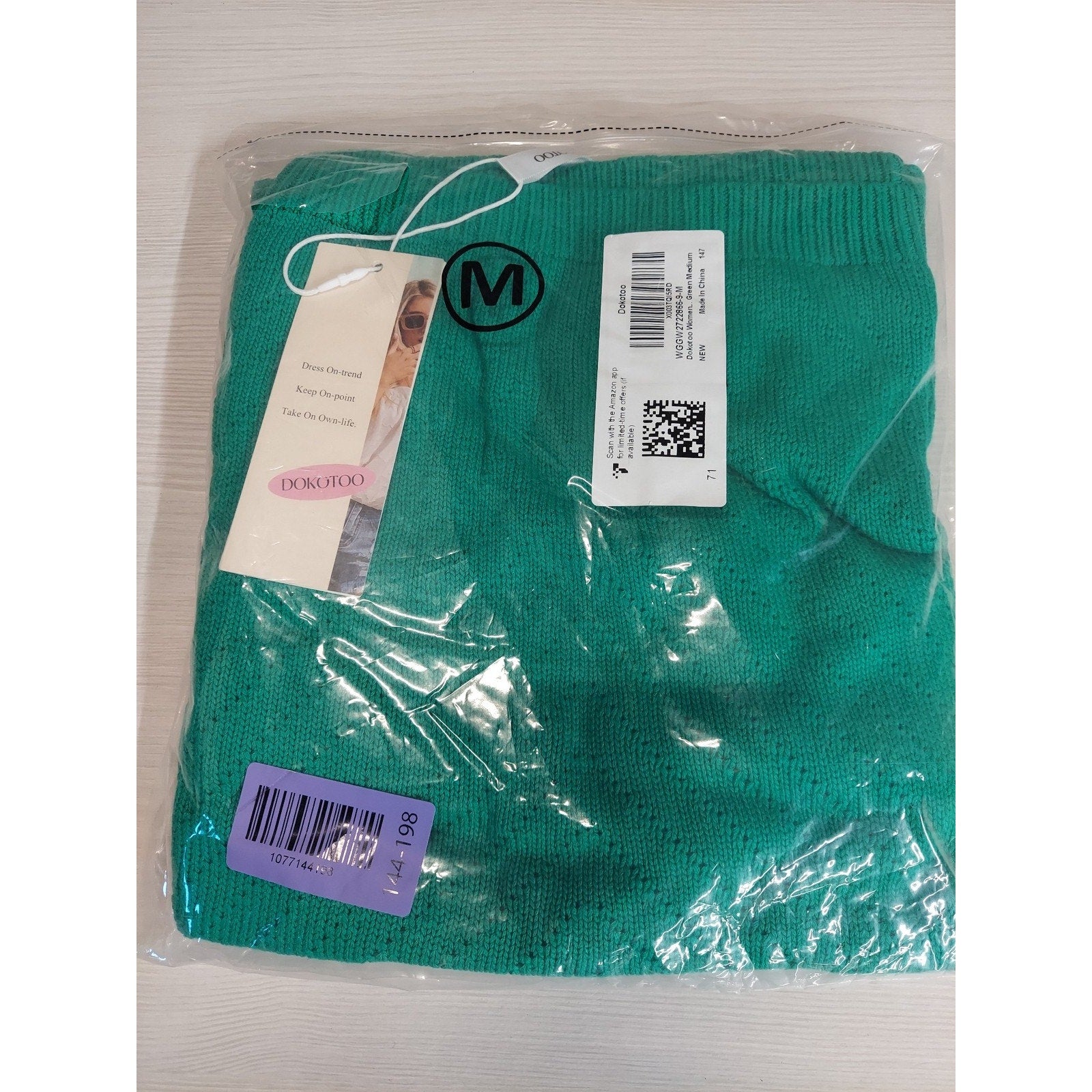 DOKOTOO Womens Green V Neck Open Knit Sweater M 3/4 Sleeve Pullover