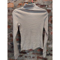 SO Womens Mock Neck Top S Tan White Gold Stripe Ribbed Long Sleeve