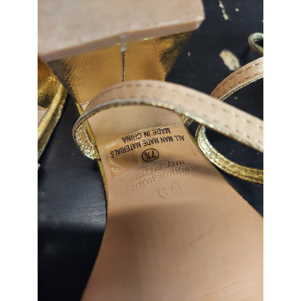Lemon Drop Womens Block Heel Sandals 7.5 Gold Clear Multicolor Rhinestone Ankle