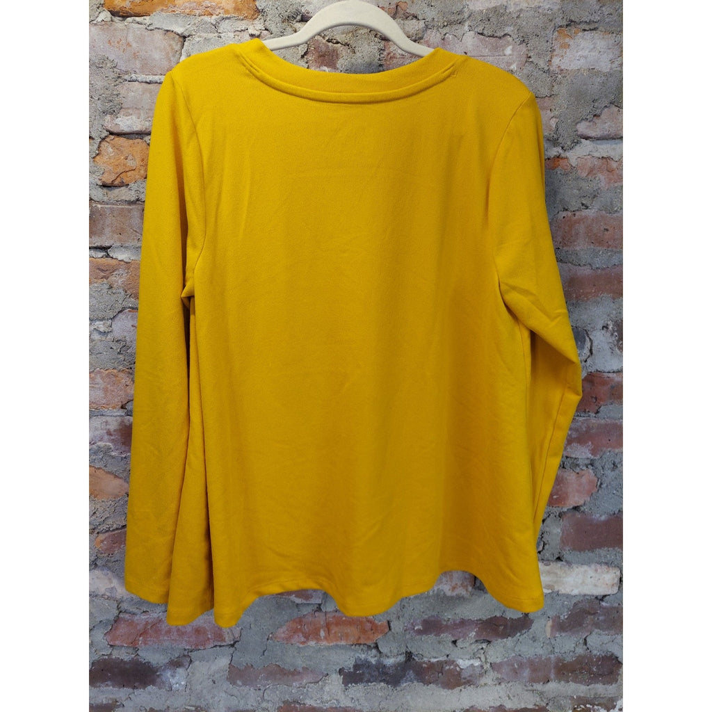 d&co Womens Long Sleeve V Neck Pullover Top Mustard Yellow Size M Essentials