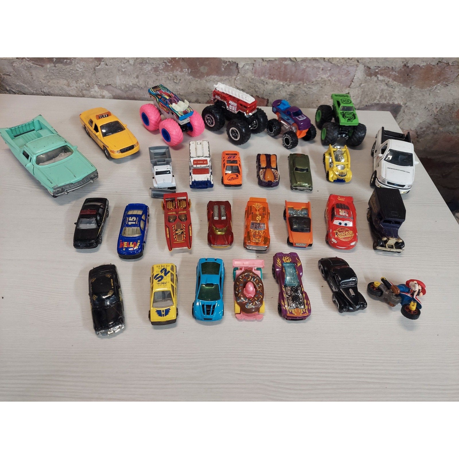29 Diecast Toy Cars Monster Trucks Hot Wheels Disney Pixar Lightning McQueen Lot