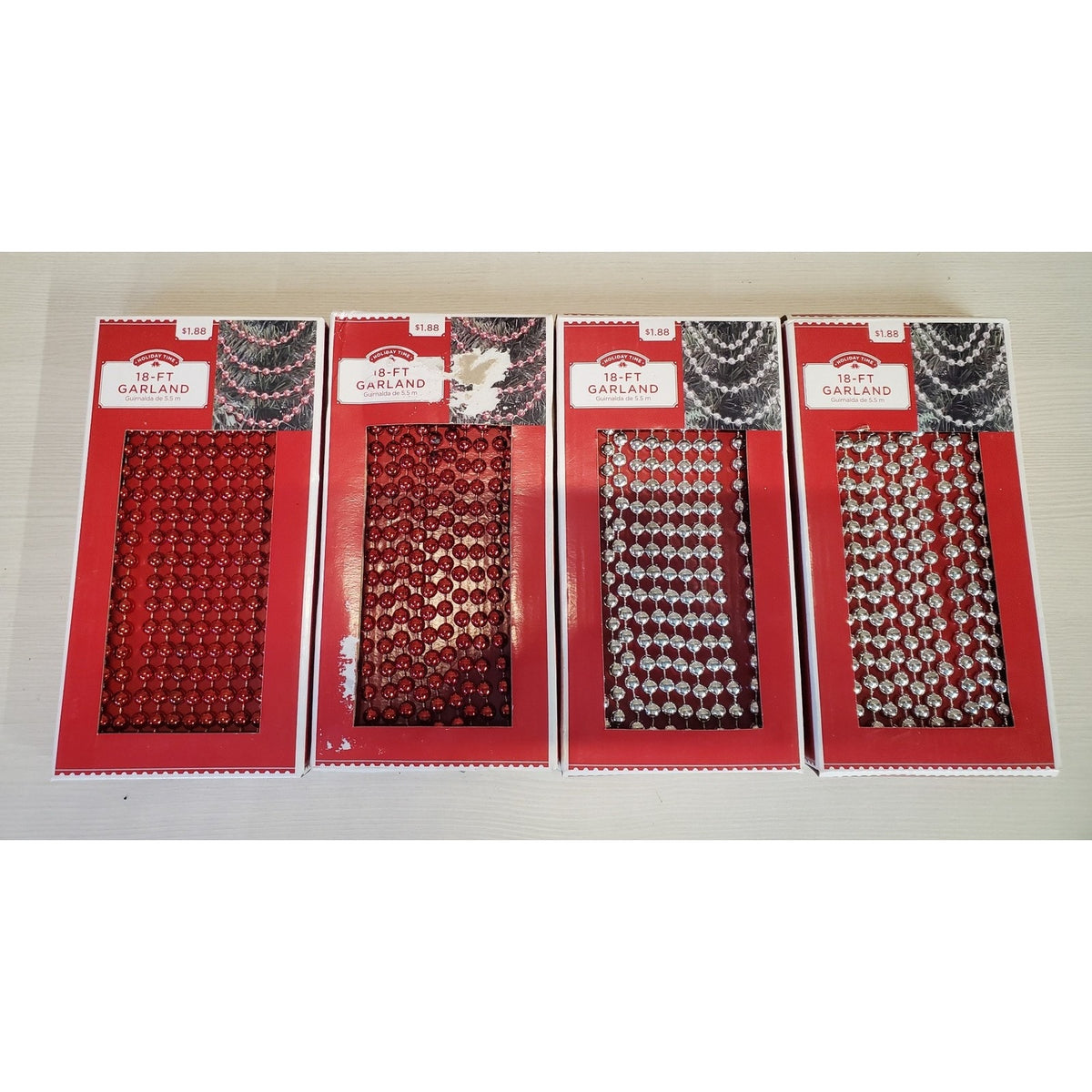 Holiday Time Christmas Bead Garland 18 FT Red Silver Lot Set 4 Pack Tree Decor