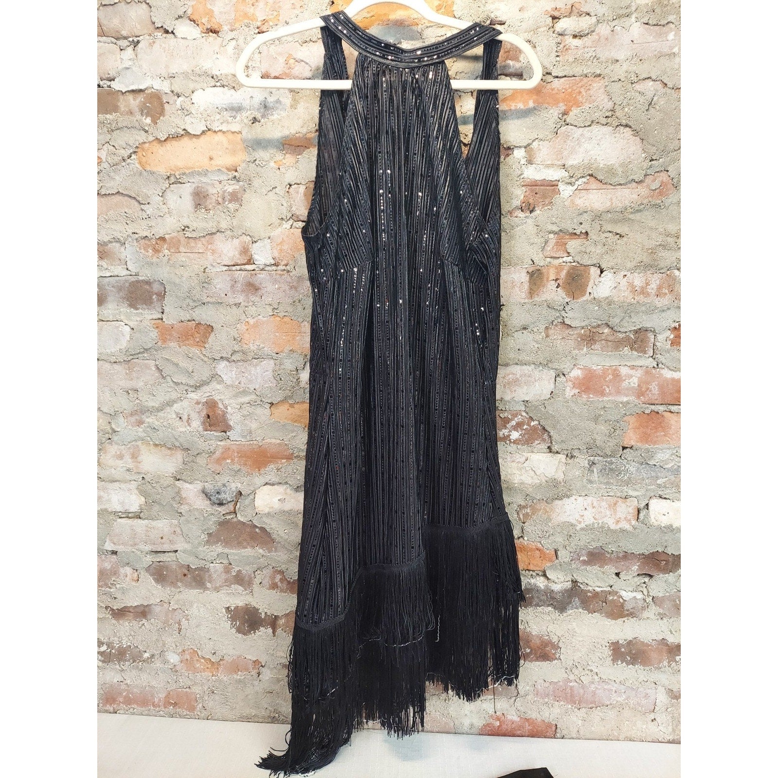 Womens Flapper Dress Costume XL Black Sequin Fringe 1920s Gatsby Halloween