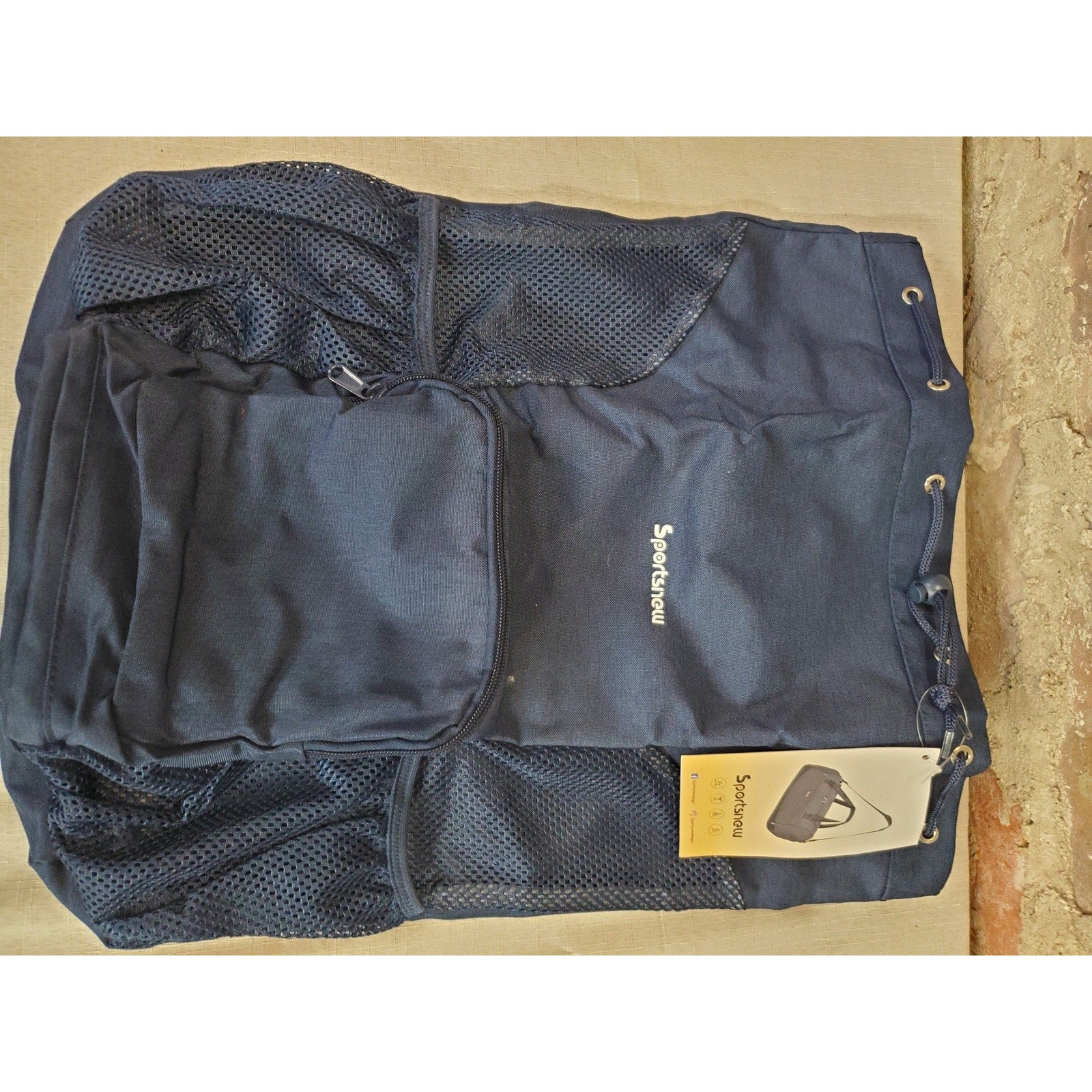 Sportsnow Drawstring Carrier Backpack Mesh Bag Travel Navy Blue Gym Swimming