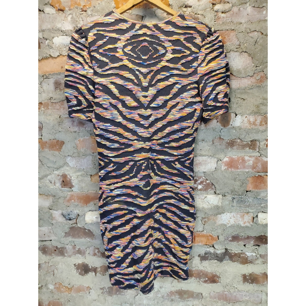 Free People Womens Dress Size M Black Multicolor Zebra Print Short Sleeve Mini