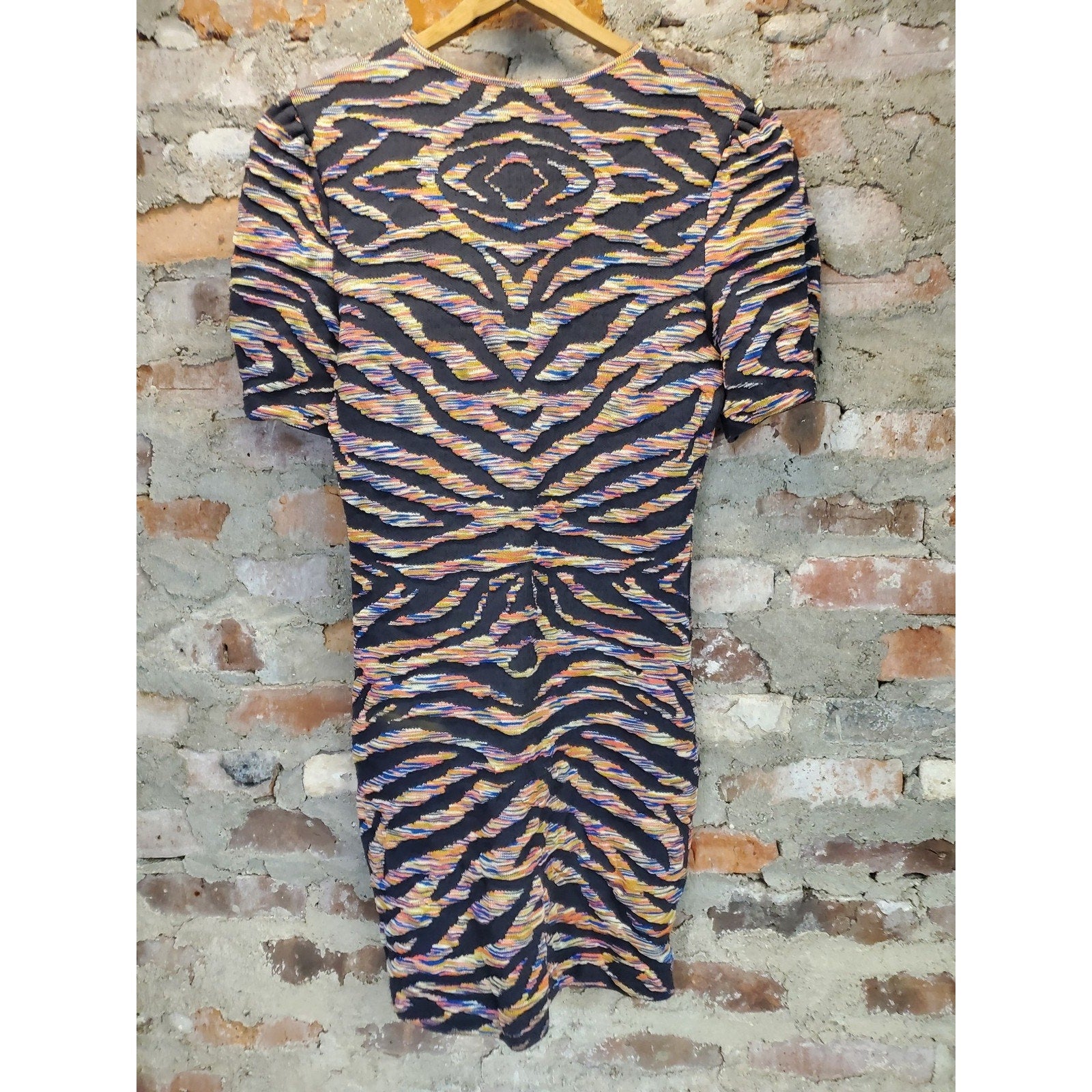 Free People Womens Dress Size M Black Multicolor Zebra Print Short Sleeve Mini