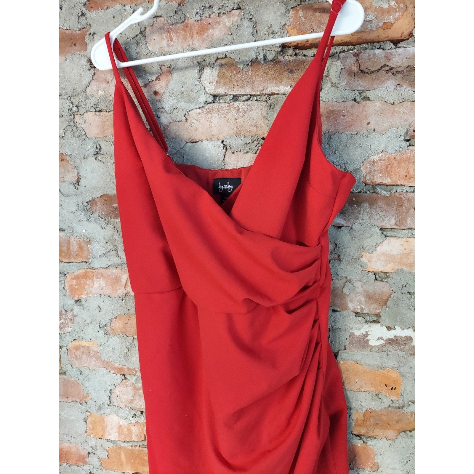 by&by Womens Red XXL Ruched V Neck Spaghetti Strap Mini Cocktail Dress