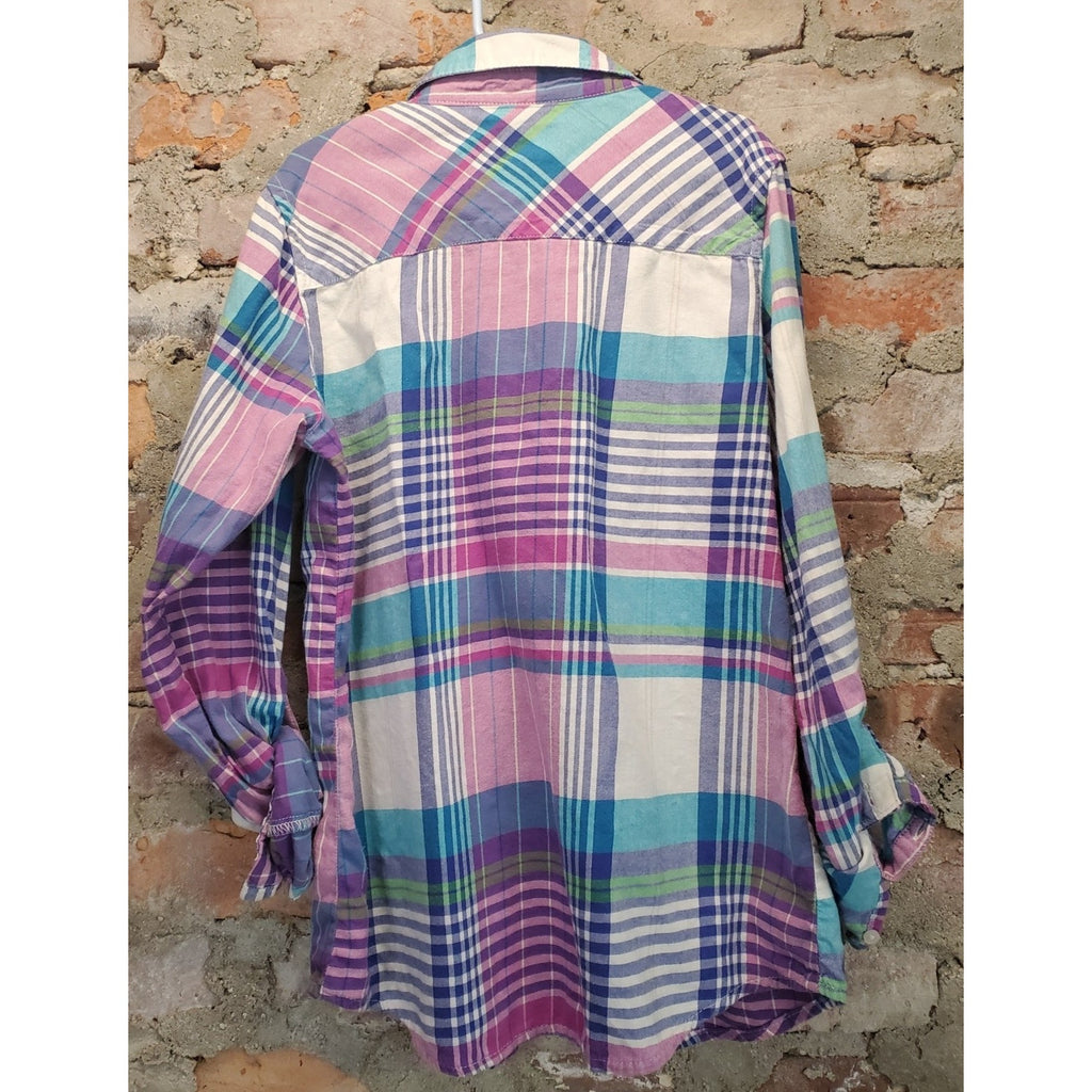 PS Aeropostale Girls Plaid Button Up Shirt 14 Multicolor Roll Tab Long Sleeve