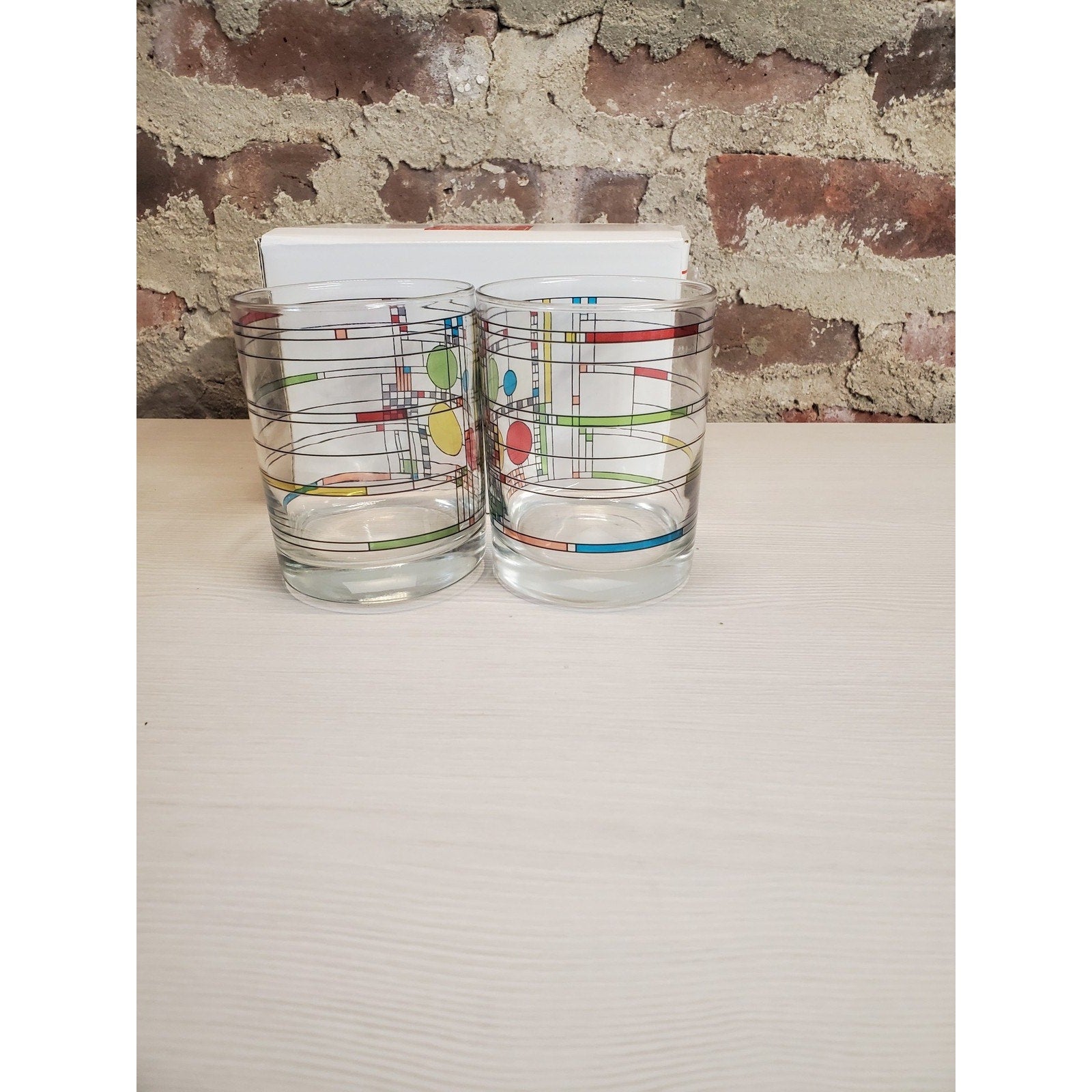 Frank Lloyd Wright Geometric Drinking Glasses Set Cocktail Tumblers