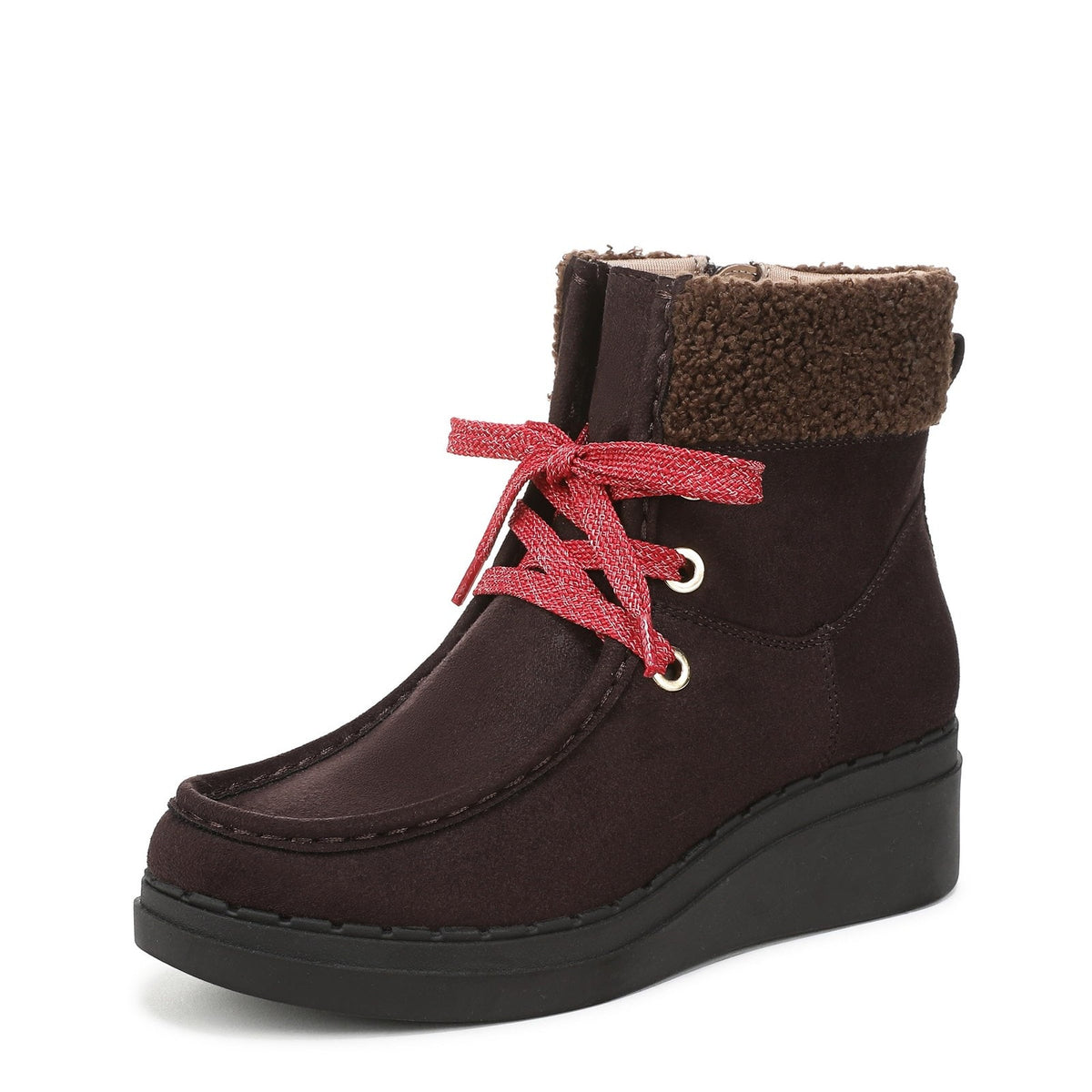 LifeStride Womens Ankle Boots Devon 7.5W Dark Chocolate Suede Moccasin Shearling