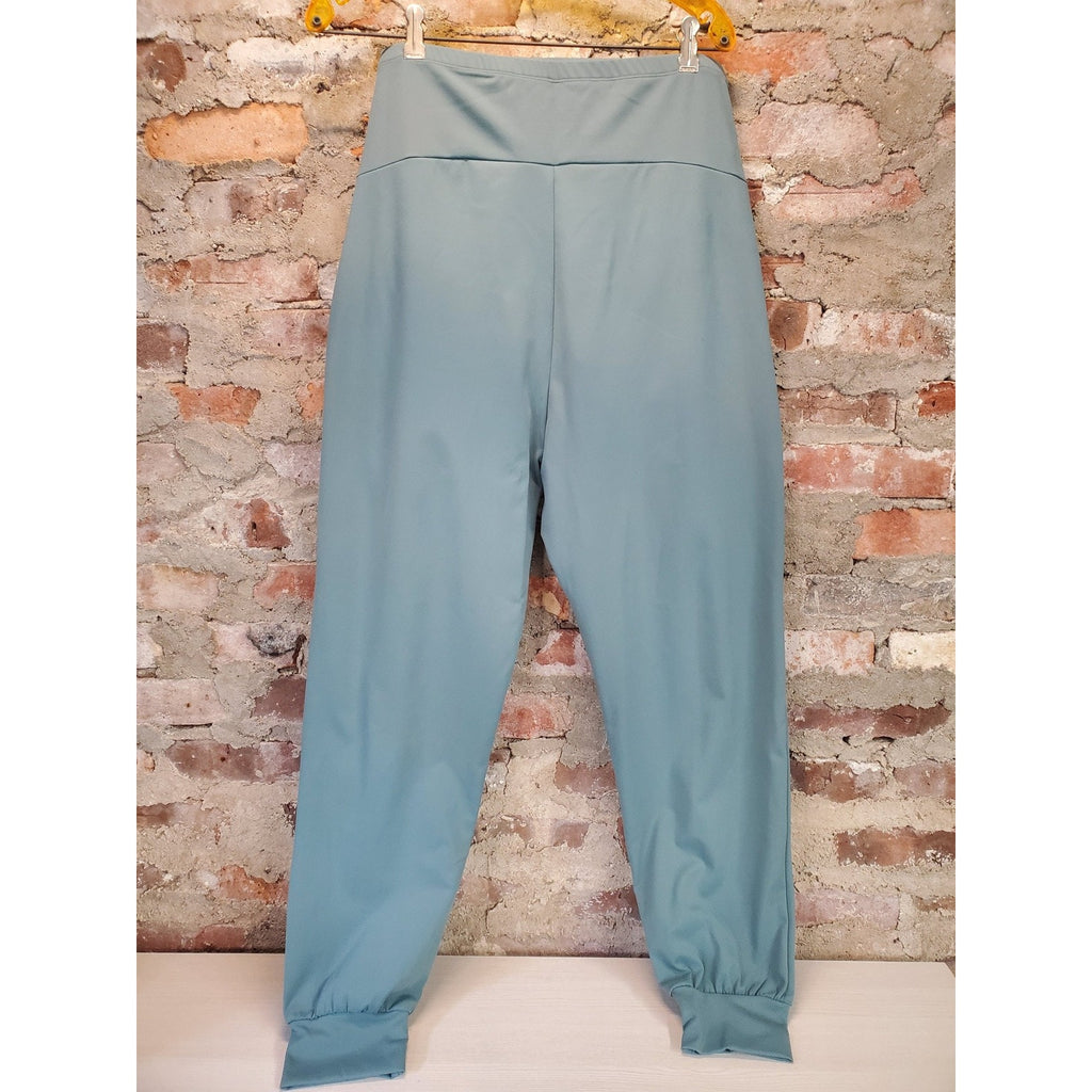 Womens Joggers Athletic Pants Size M Teal Blue High Waisted Nylon Spandex