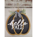 Hello Fall Pumpkin Door Hanger Autumn Decor Farmhouse Rustic Wood Gingham Bow 12