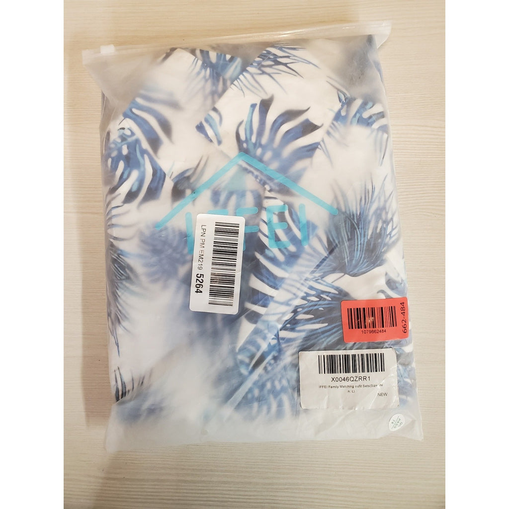 Mens Hawaiian Shirt Shorts Set L Blue White Tropical Beach Vacation Outfit