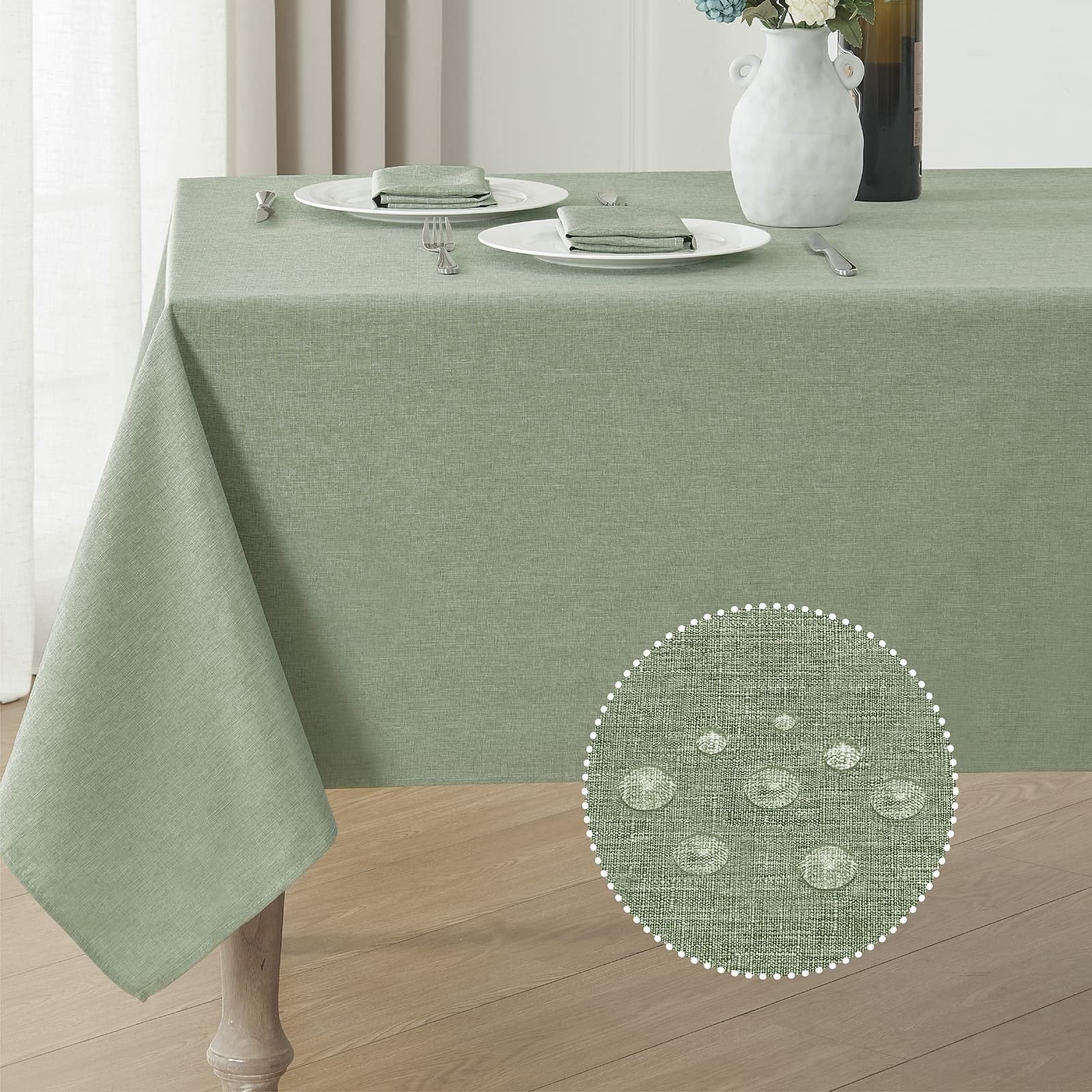 Waterproof Tablecloth Sage Green Rectangle 52x70 Table Spillproof Fabric