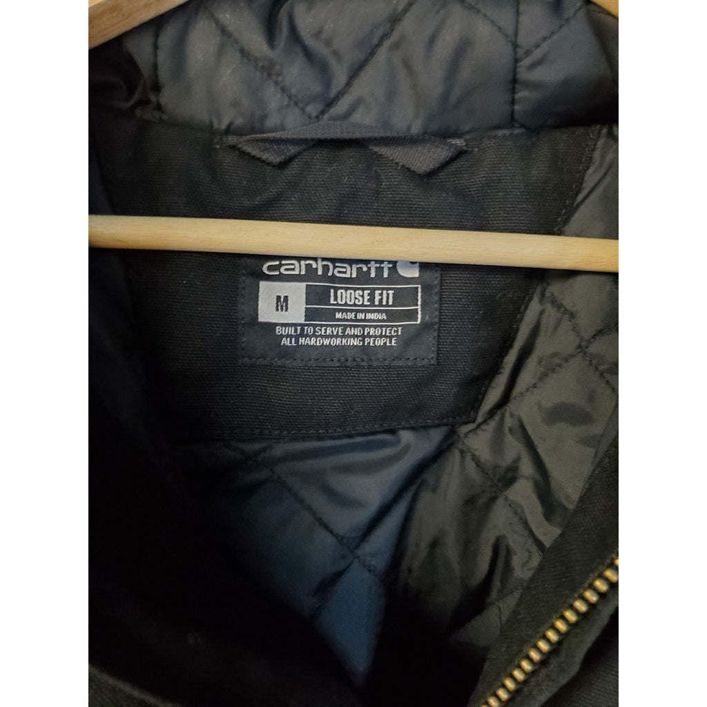 Carhartt Mens Hooded Jacket Coat M Black Loose Fit Full Zip Workwear