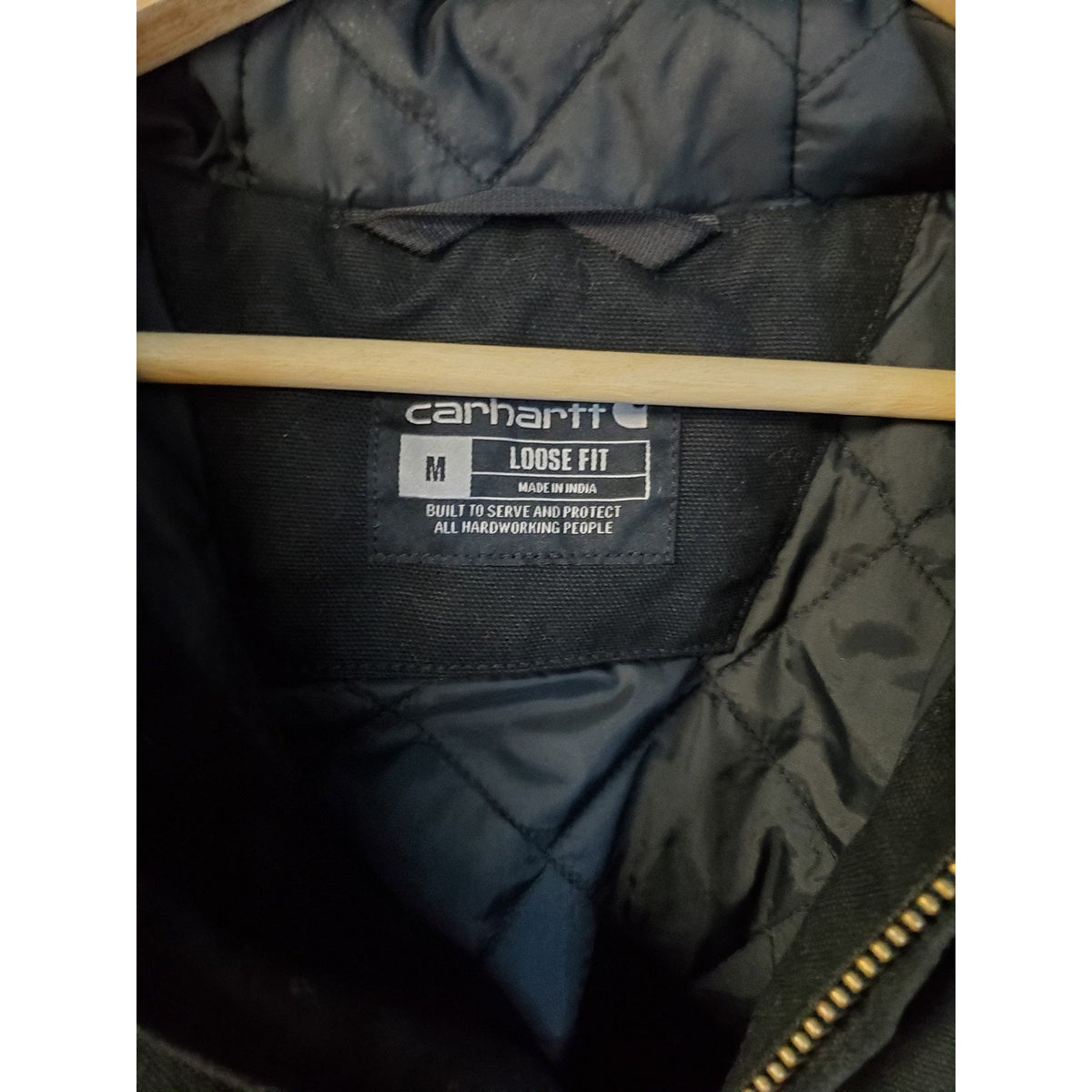 Carhartt Mens Hooded Jacket Coat M Black Loose Fit Full Zip Workwear