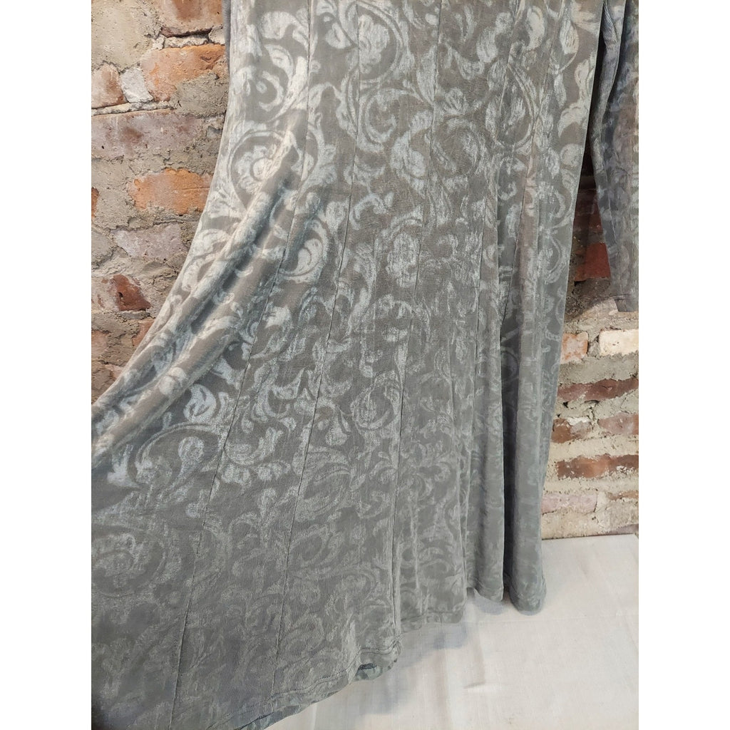 Coldwater Creek Womens Dress L Gray Embossed Velvet V Neck Long Sleeve Midi