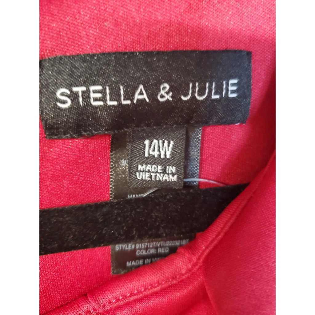 Stella & Julie Womens Plus Sheath Dress Size 14W Red Sleeveless Cocktail Party