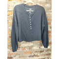 SO Womens Cropped Henley Long Sleeve Top Small Dark Blue Cotton Polyester