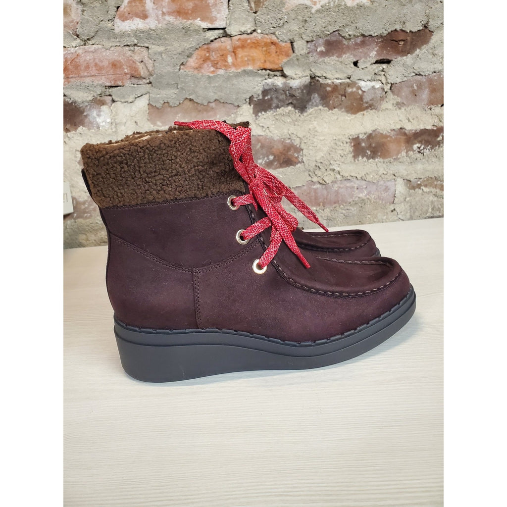 LifeStride Womens Ankle Boots Devon 7.5W Dark Chocolate Suede Moccasin Shearling