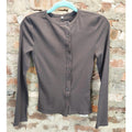 Womens Ribbed Knit Cardigan Top Size S Brown Long Sleeve Button Front Shirt