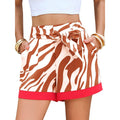 EXLURA Women Shorts XS Brown White Zebra Red Summer Beach Tie Waist Boho