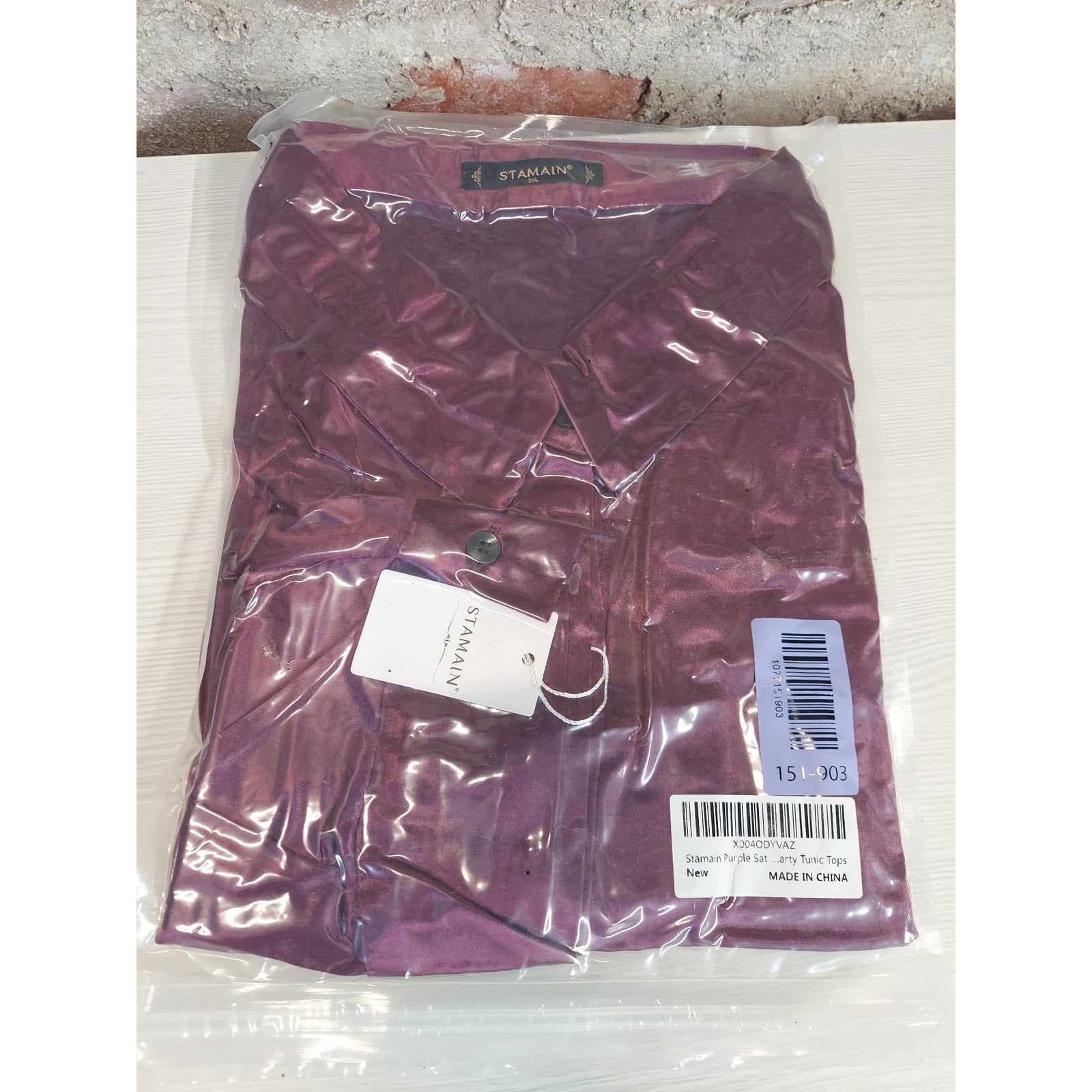 STAMAIN Womens 3X Purple Satiny Blouse Shirt Top Party Long Sleeve Button Up