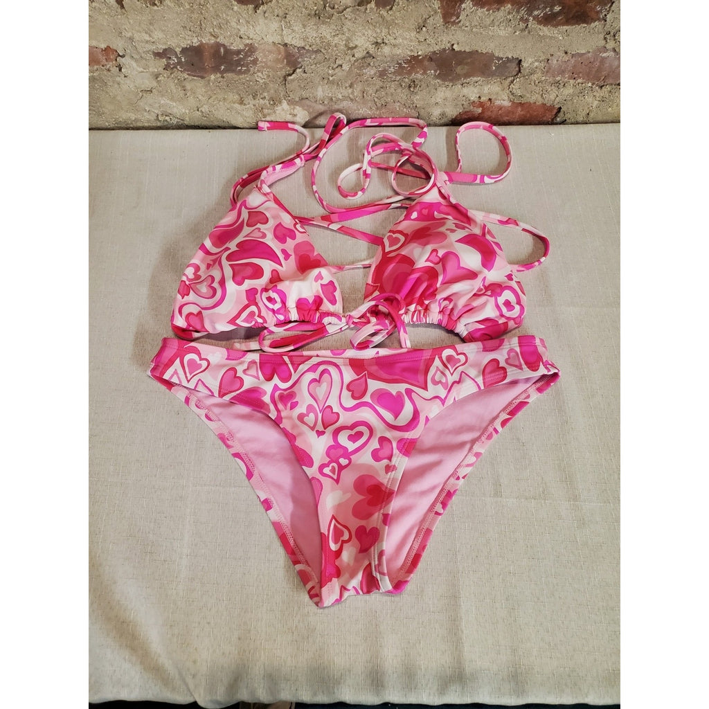 Wild Fable Womens Bikini Set L Top M Bottom Pink Heart Print NWT Removable Pads