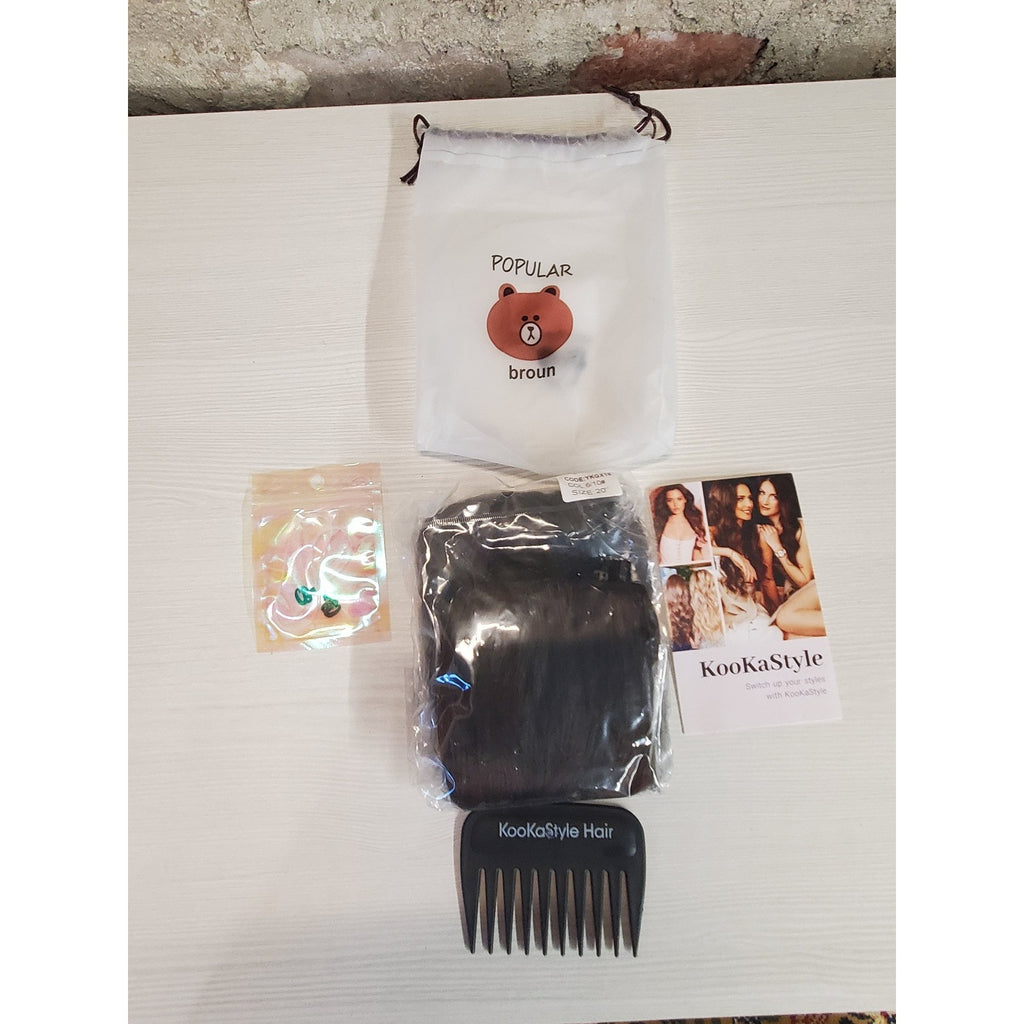 KookaStyle Hair Extensions Invisible Wire No Clip Long Wavy Dark Brown Womens