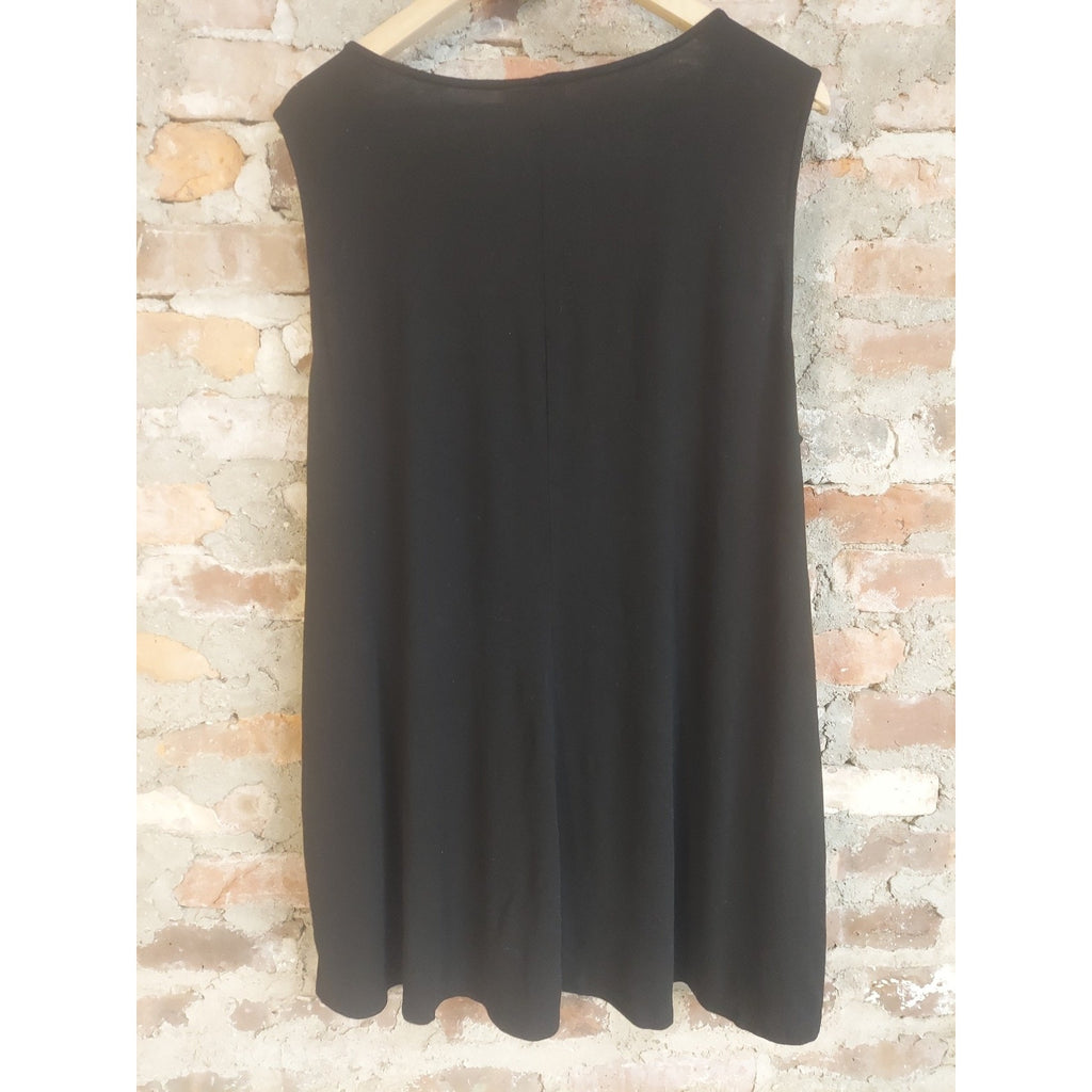 White Birch Womens Tunic Top 2XL Black Sleeveless V Neck Lace Trim Flowy