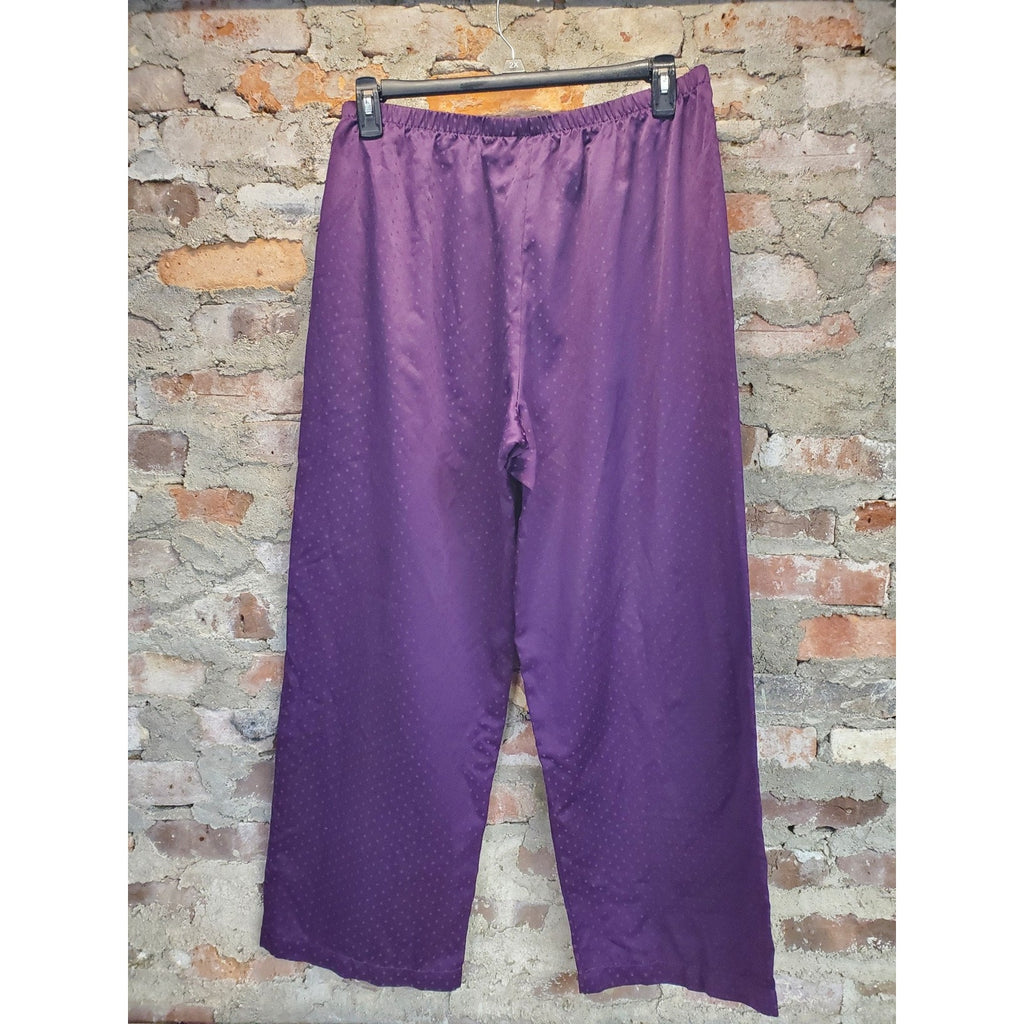 Womens Wide Leg Pants XL Purple Elastic Waist Polka Dot Pull On