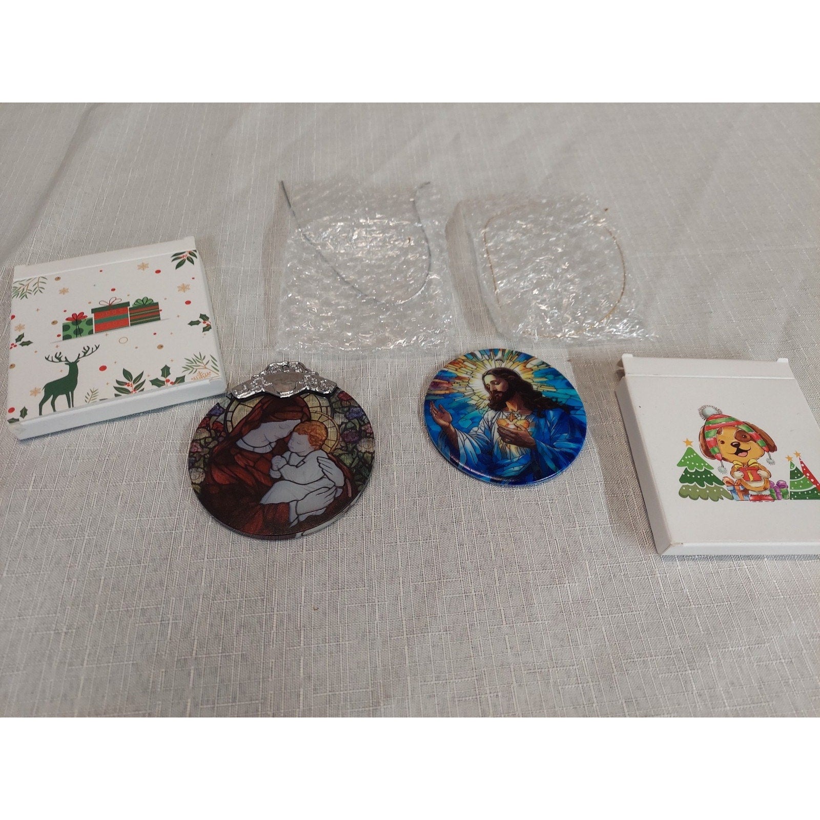 Christmas Ornaments Sacred Heart Jesus Madonna Child Stained Glass Look