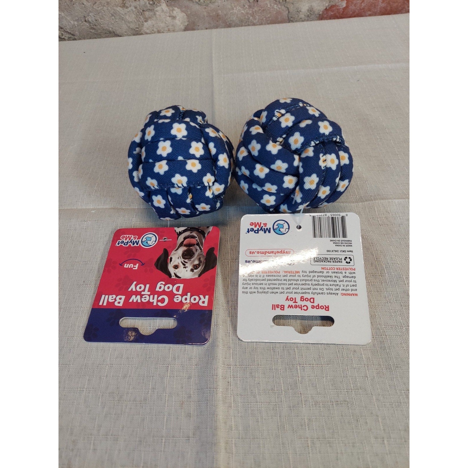 MyPet & Me Rope Chew Ball Dog Toy Blue Daisy Floral Pattern Lot 2